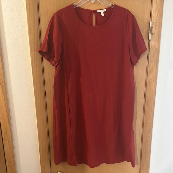Eileen Fisher Women's Raw Silk Dress Red Size Medium - Picture 2 of 11